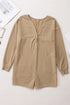 Brushed Ribbed Button Split V Neck Long Sleeve Romper